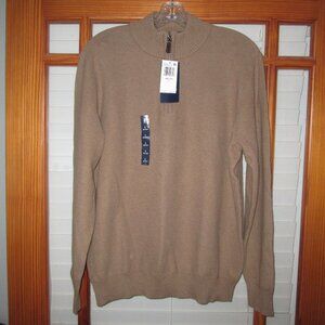 Izod Luxury Classic Sweater Men's Large Camel Heater 1/4 Zip NEW 100% Cotton